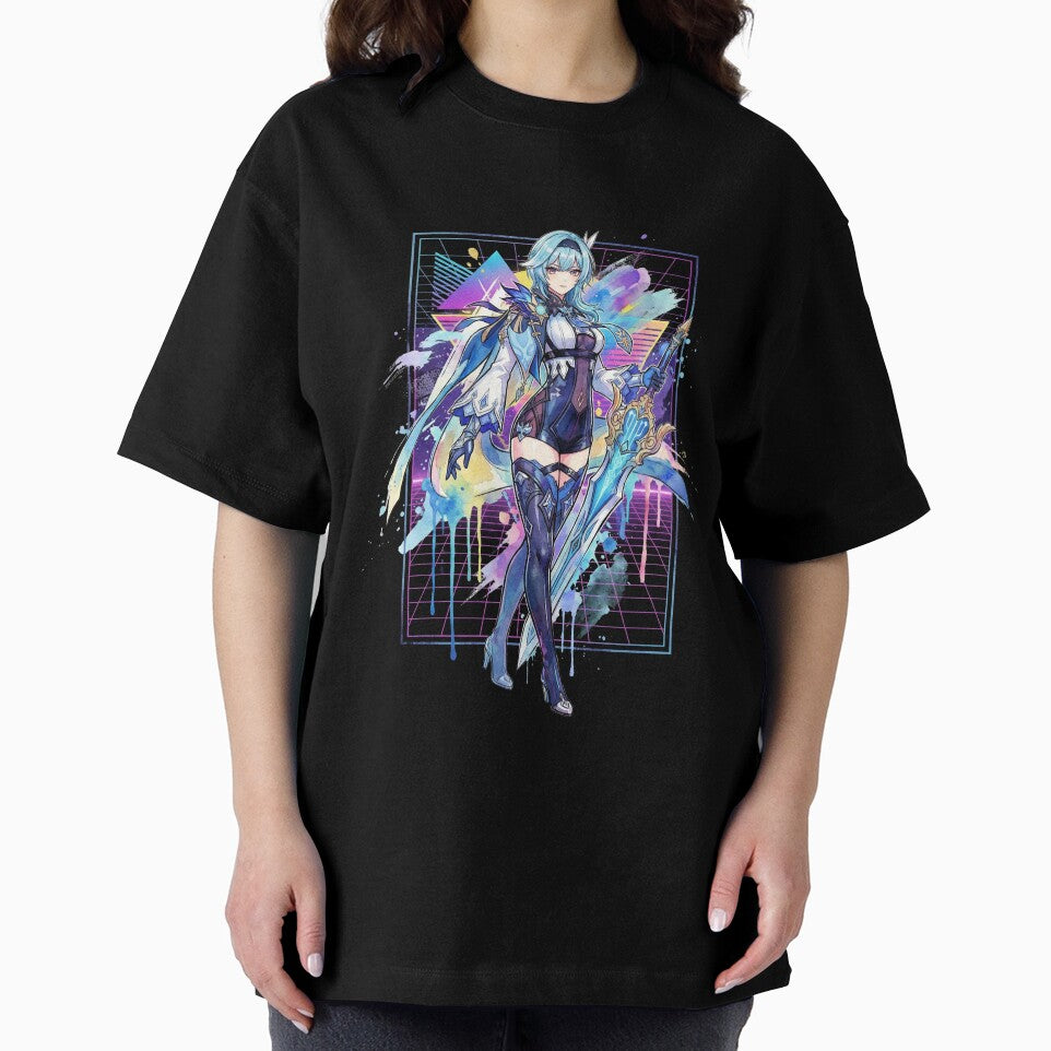 Genshin Impact Eula Vaporwave Neon Palm Tree Sunset Design by Senpaiwaves