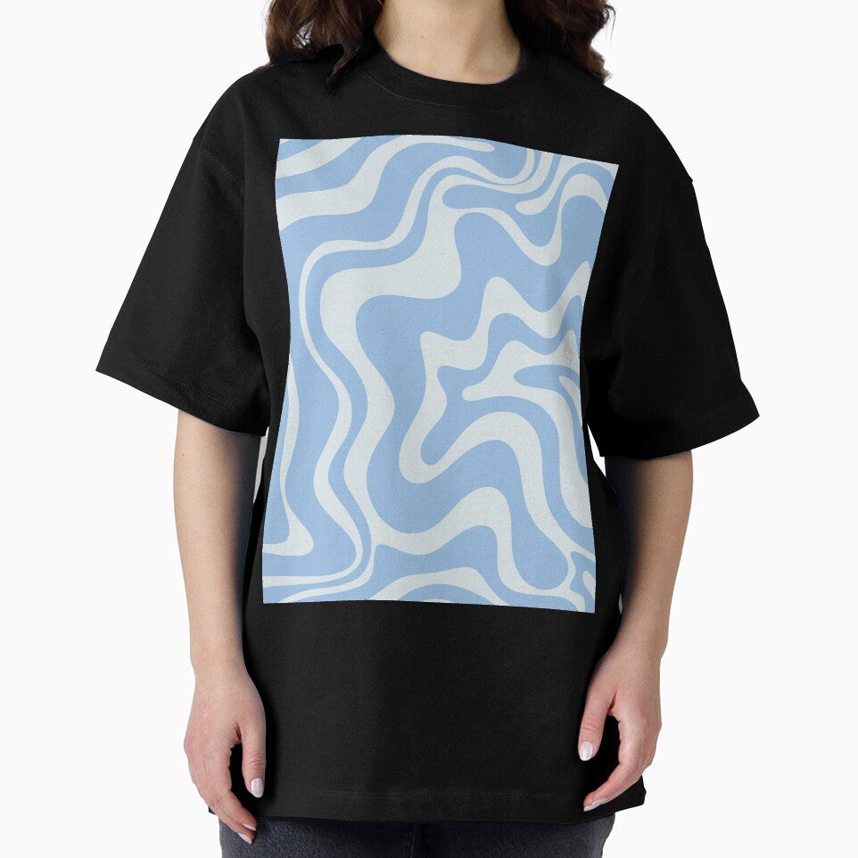 Retro Liquid Swirl Abstract Pattern in Pastel Powder Blue by kierkegaard