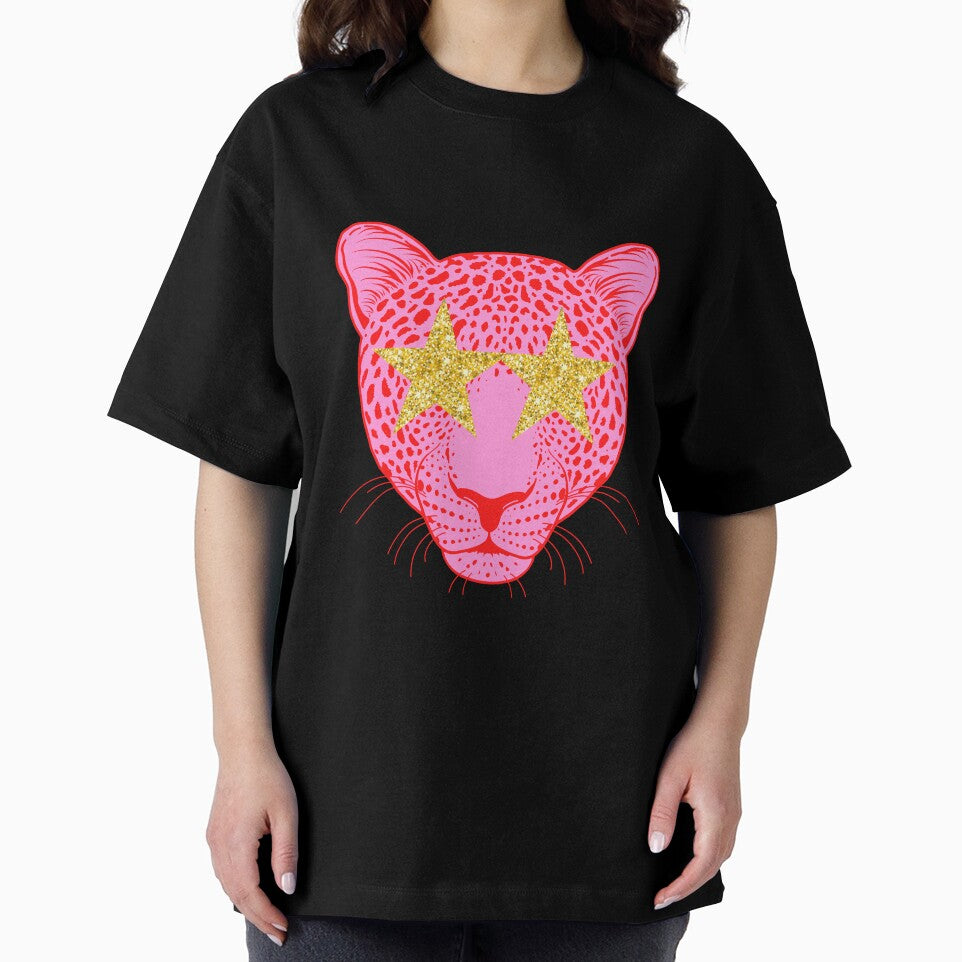 Star eyed preppy cheetah / panther / tiger with gold glittery eyes in pink by SUUSCK ★