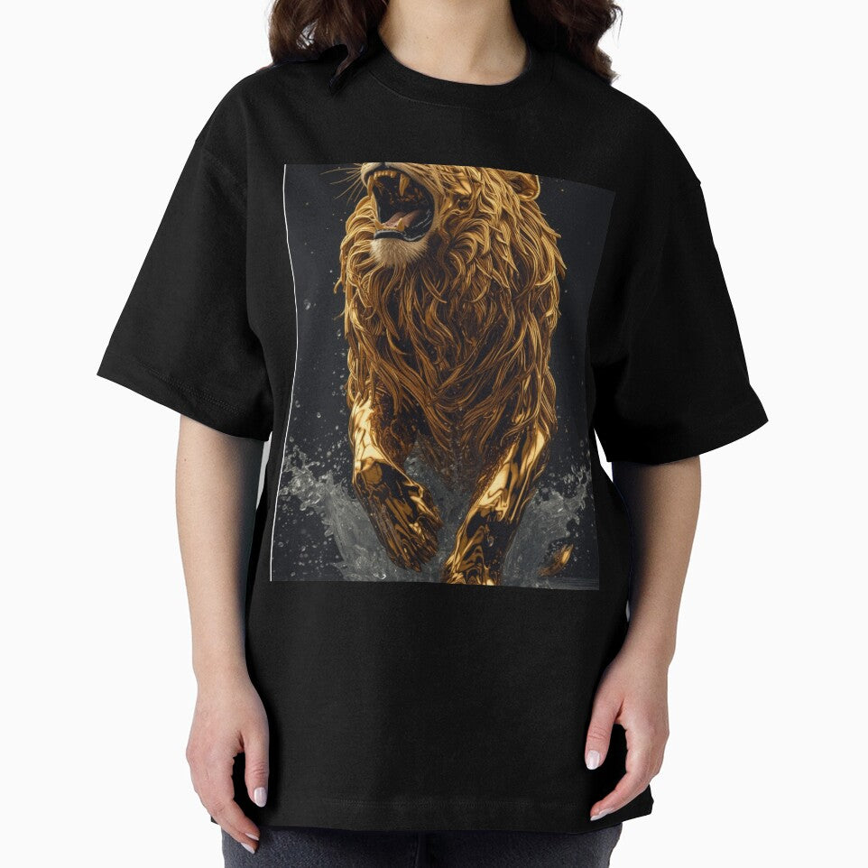 Golden Fierce Lion – Majestic Metallic Warrior Art by Muskandesigns