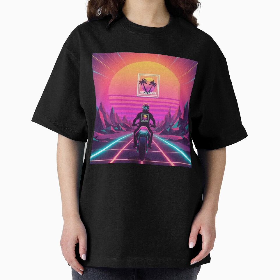 Neon Oasis Rider – Retro Futuristic Vaporwave Art by Dogandesighn