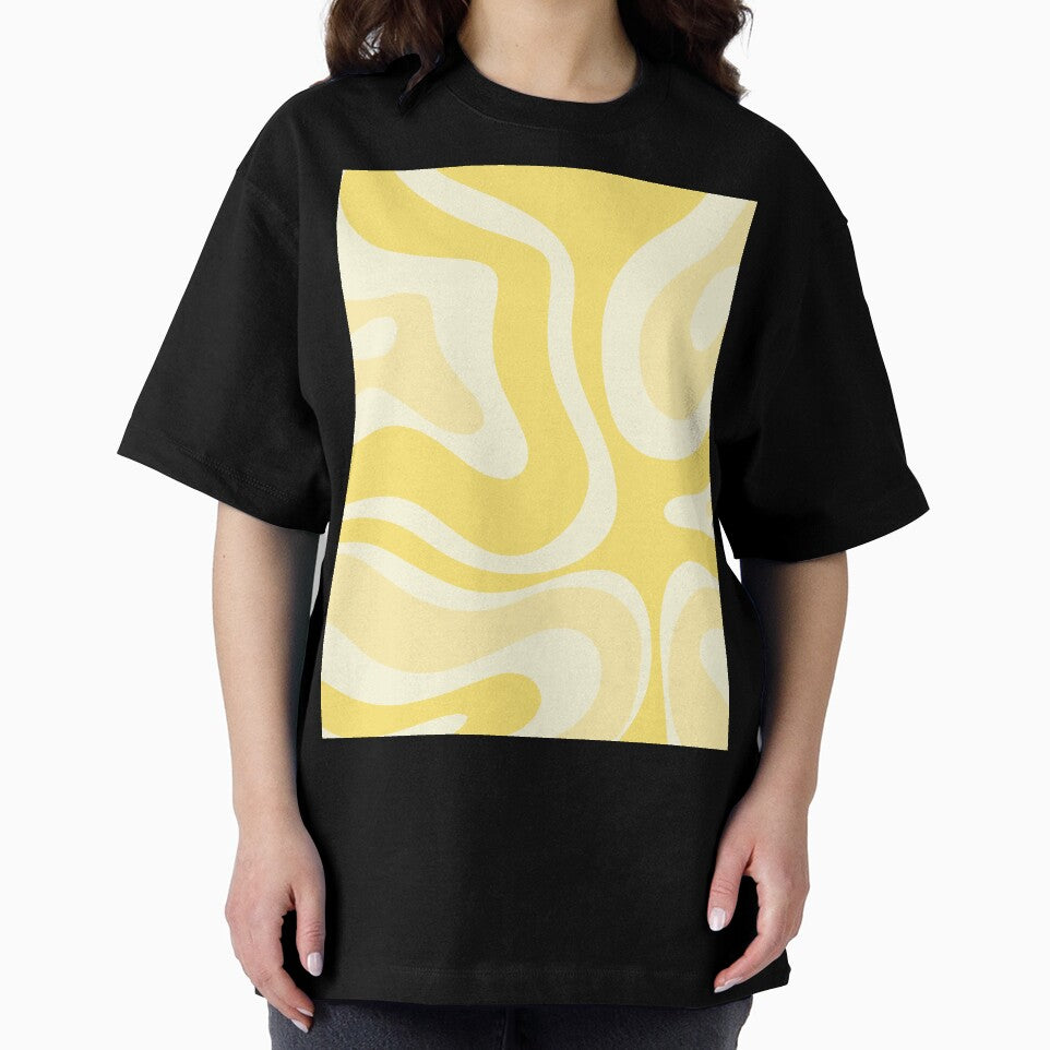 Modern Retro Liquid Swirl Abstract Pattern in Pastel Yellow Tones by kierkegaard