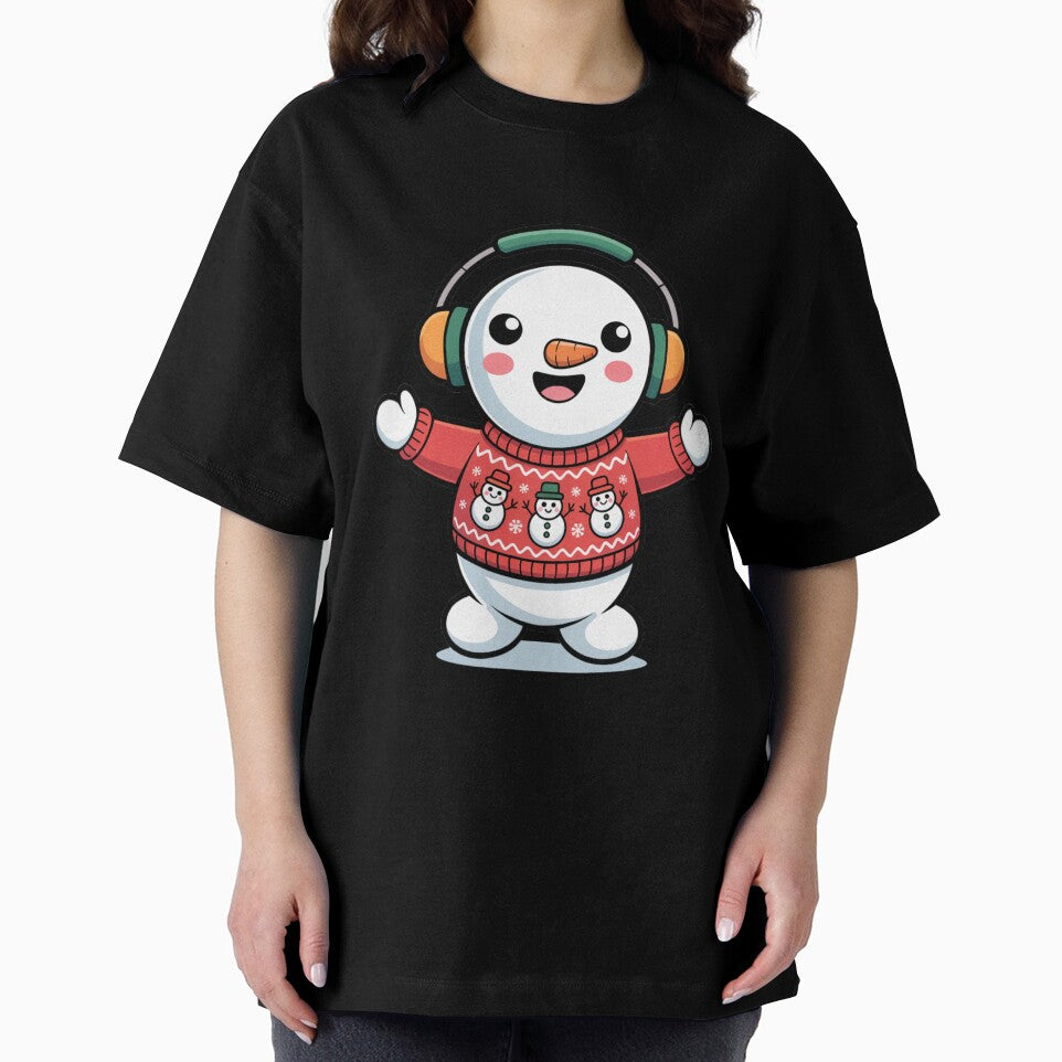 Kawaii Dancing Snowman With Headphones – Cute Ugly Sweater Christmas Design by ColorSplash123