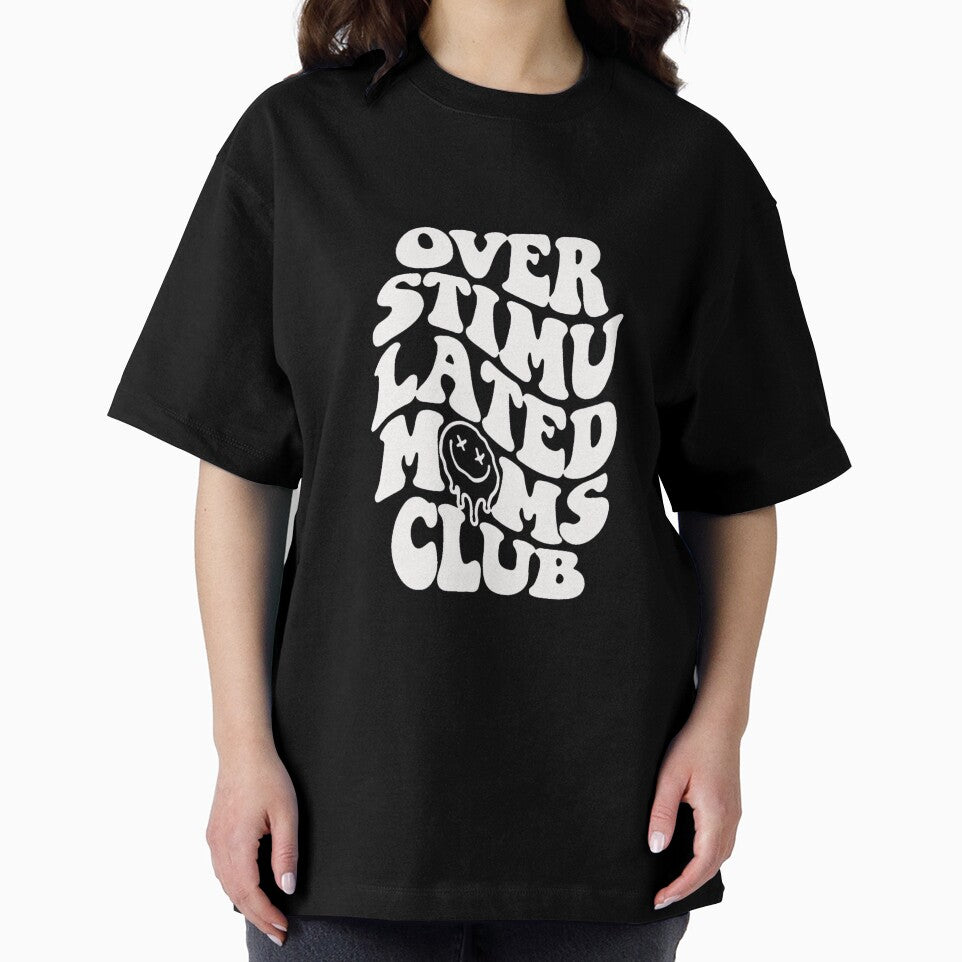 overstimulated moms club: a funny quote about motherhood for a trendy mom (white) by akuma-does-art