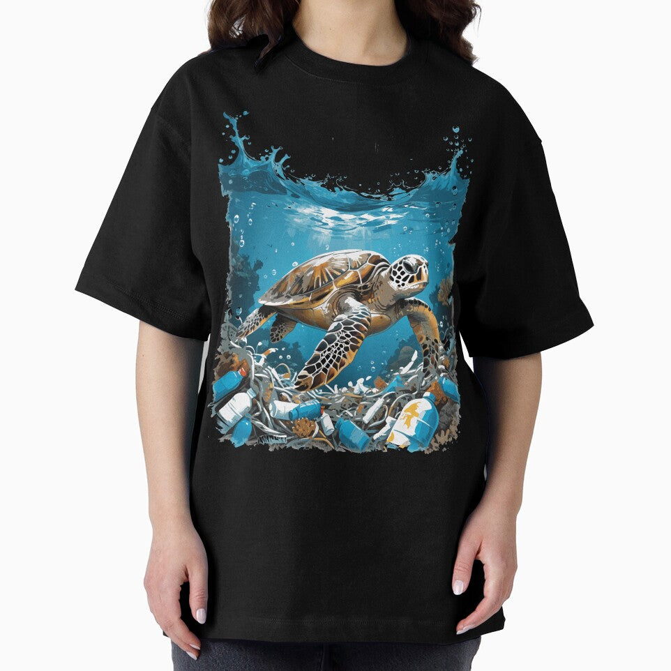 Sea Turtle Swimming Through Ocean Plastic Pollution by Zatch-Bell