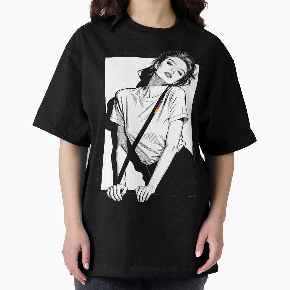 Edgy Black & White Girl Line Art with Rainbow Gradient Strap by Azerof