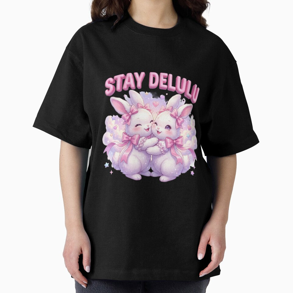 Stay Delulu Cute Kawaii Bunnies Pink Aesthetic by DigitalAnnaBanana