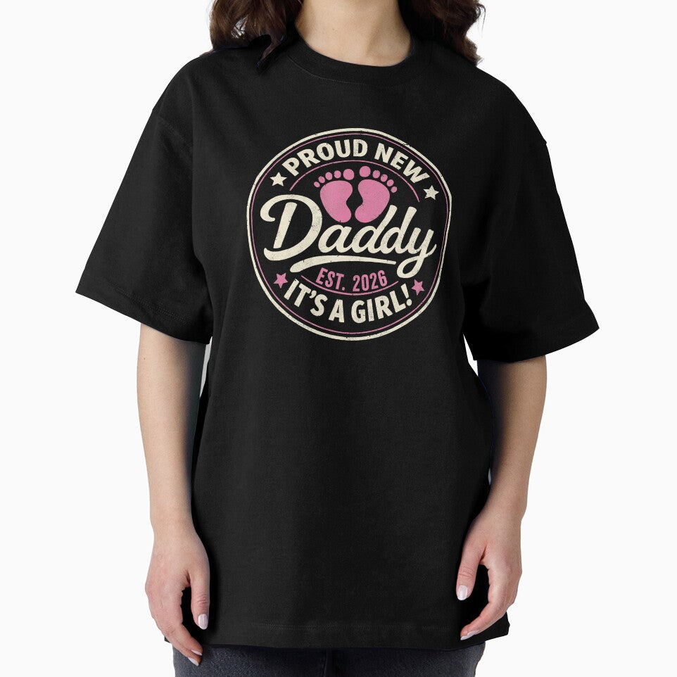 Proud New Daddy Est 2026 Retro Baby Girl Footprint by zamiokaline