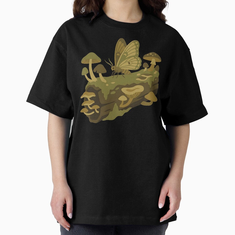 Vintage Moth and Forest Mushrooms - Dark Cottagecore by BlueCoyoteDigital
