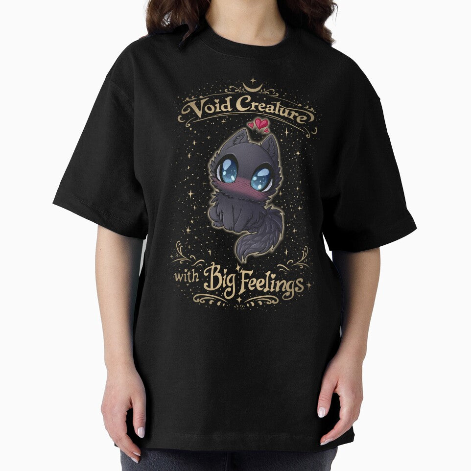 Void Creature With Big Feelings Cat Shirt - Neurodivergent Humor - Chaotic Black Cat Goth Graphic - Alt Gamer Meme by ZomBPoofy