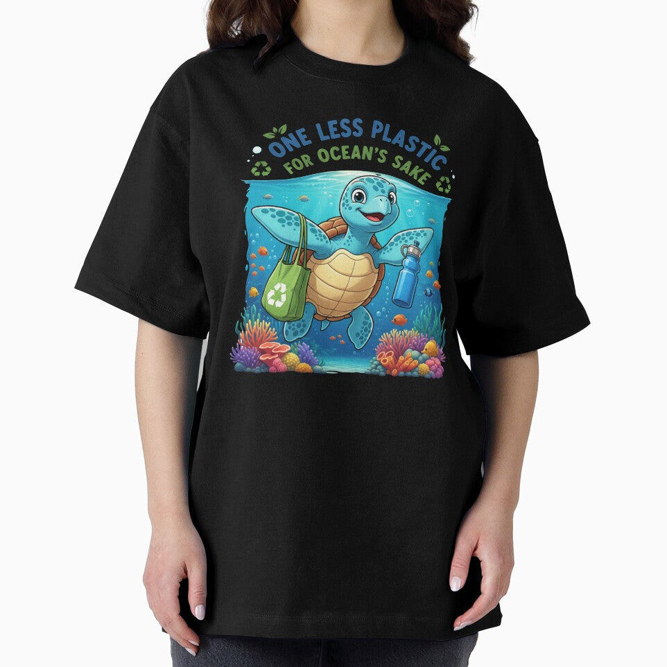 white One Less Plastic for Oceans Sake Environmental Turtle with Reusable Bag by zoughlal