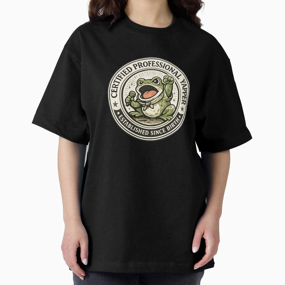 Certified Professional Yapper Frog Funny Badge Shirt Born To Yap Tee Frog Lover Gift Sarcastic Humor Shirt by Moss & Mellow