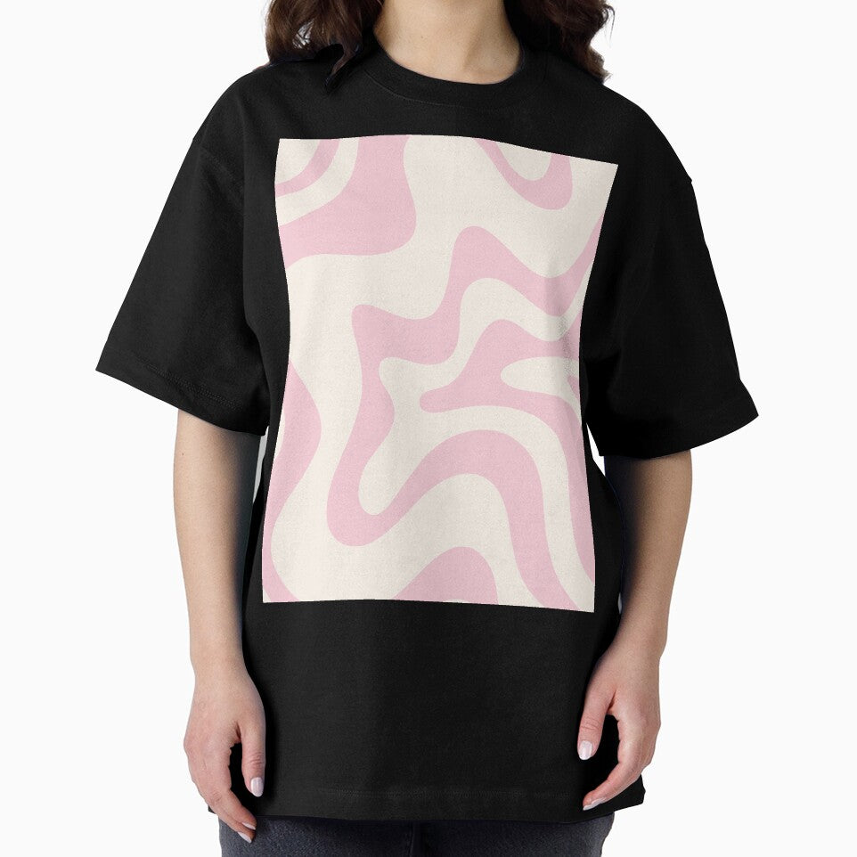 Retro Liquid Swirl Abstract Pattern Square in Baby Pink and Cream by kierkegaard
