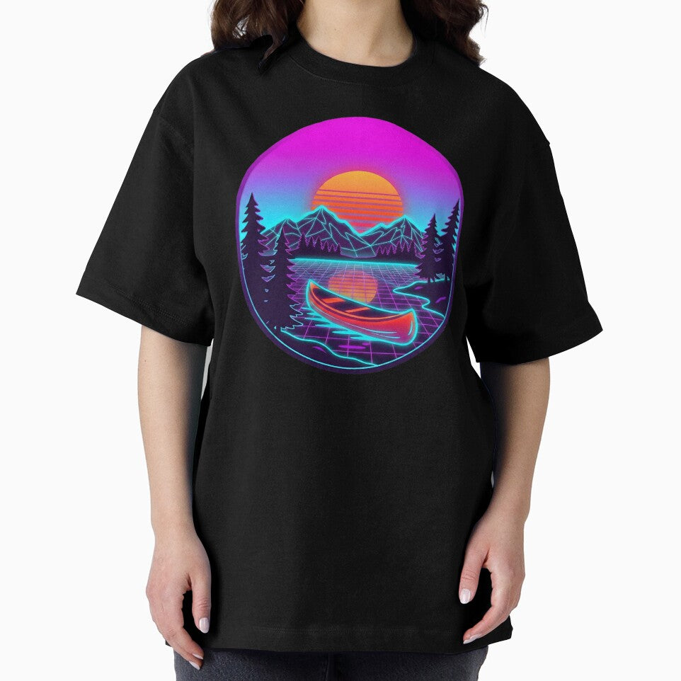 Neon Wilderness Canoe - Retro 80s Synthwave Sunset Aesthetic by MarCinu Art