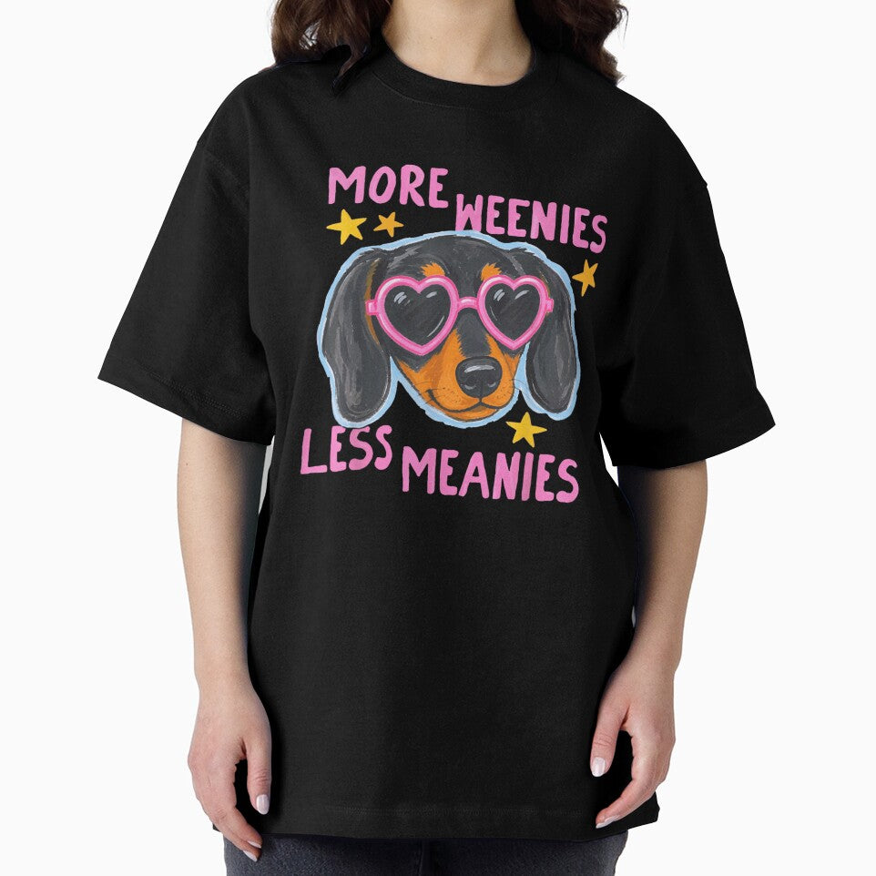 More Weenies Less Meanies Funny Dachshund Dog Lover Heart Sunglasses Retro Pink by River Silva