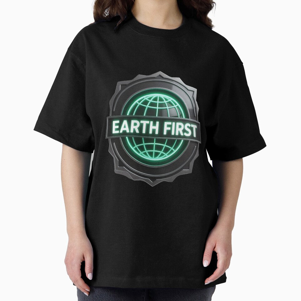 Modern Earth First logo with glowing green globe and bold text by Creative88Art