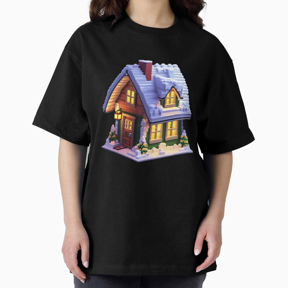 Cute Pixel Winter Cabin with Snowy Roof and Warm Glow by BankMano