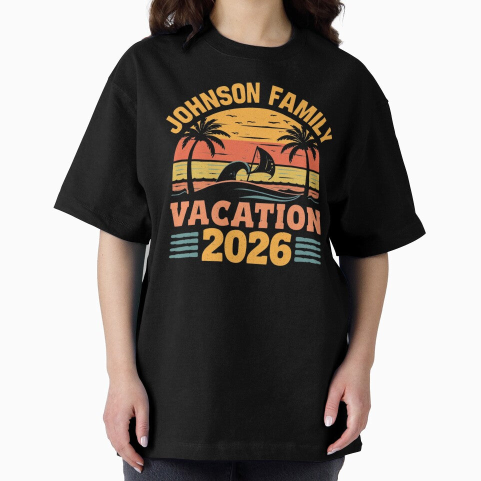Johnson Family Vacation 2026 Retro Beach Sunset by EchoPrint Co.