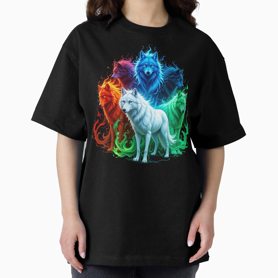 Elemental Wolves Vertical Illustration – Fiery, Icy, Mystic, and Vibrant Energy by PixelVibe782