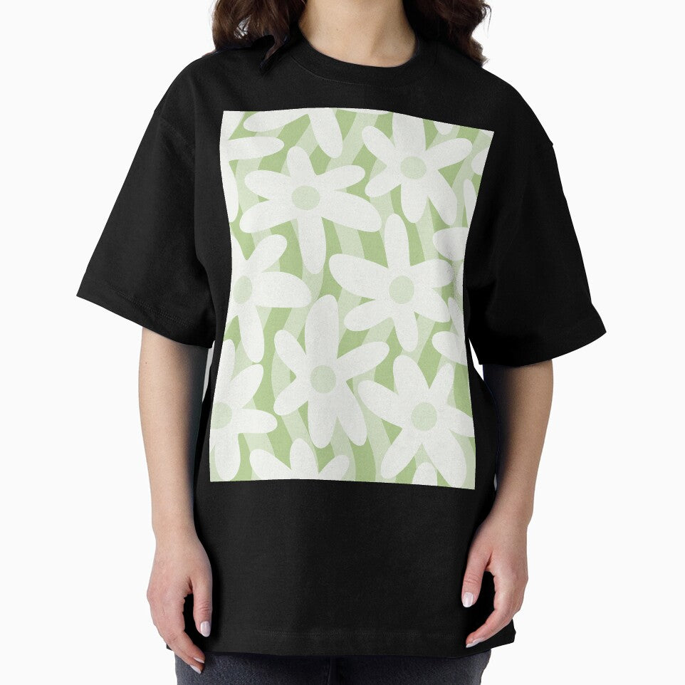 Trippy Wavy Flowers Pastel Sage Green Pattern by kierkegaard