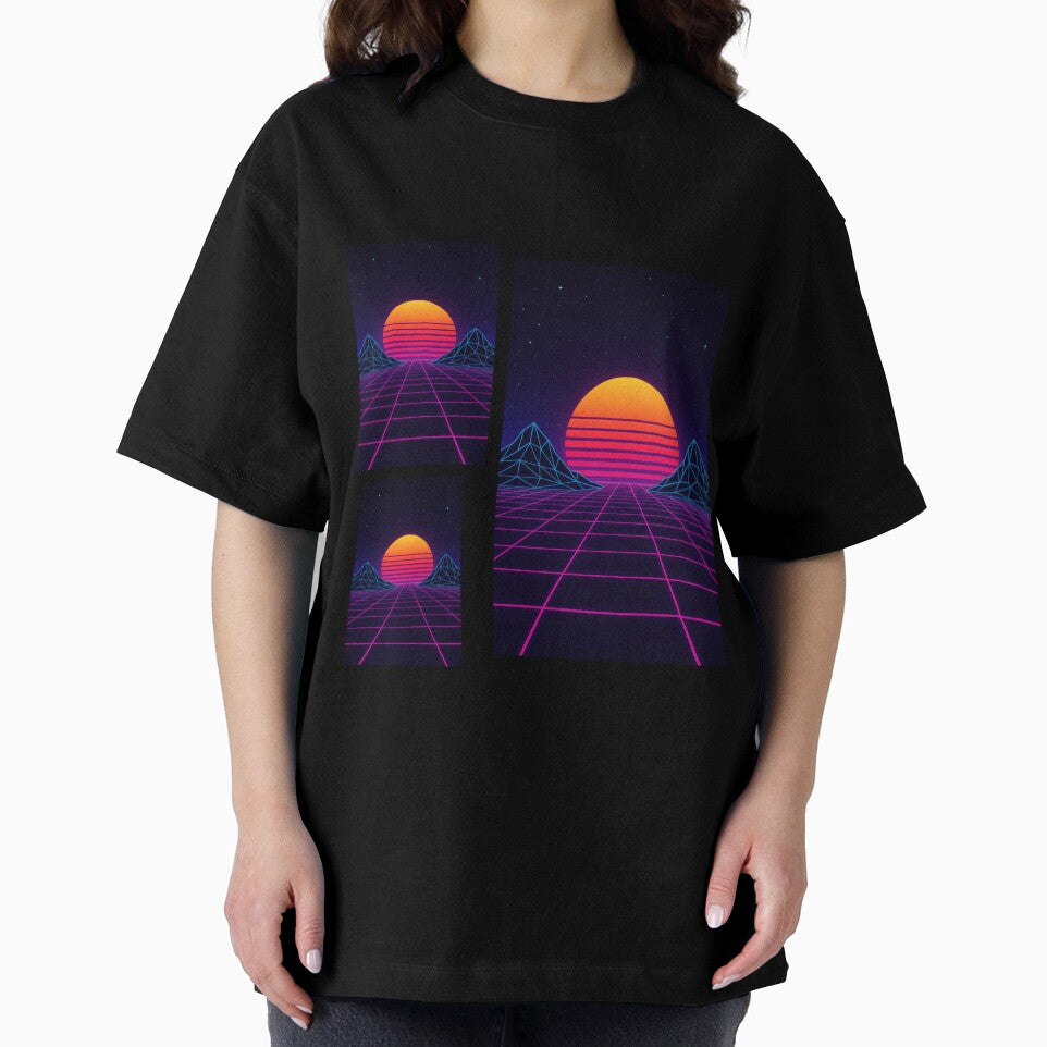 Neon Sunset Grid – Retro-Futuristic Synthwave Sticker by LuminousStudios