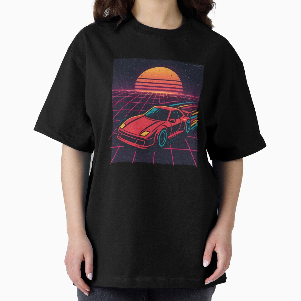 Retro Synthwave Car Sunset – 80s Vaporwave Neon Grid Aesthetic by Glownfun