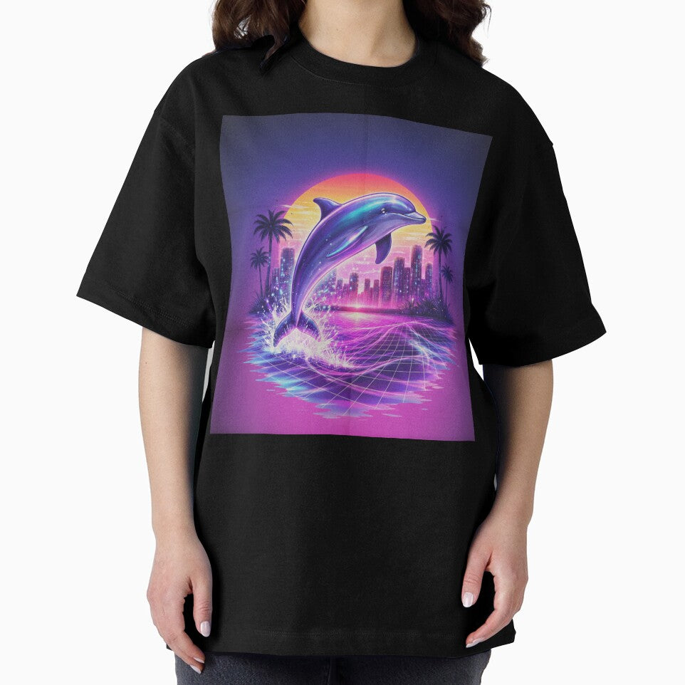 Retro Synthwave Dolphin Neon City Aesthetic by Dariusz.K