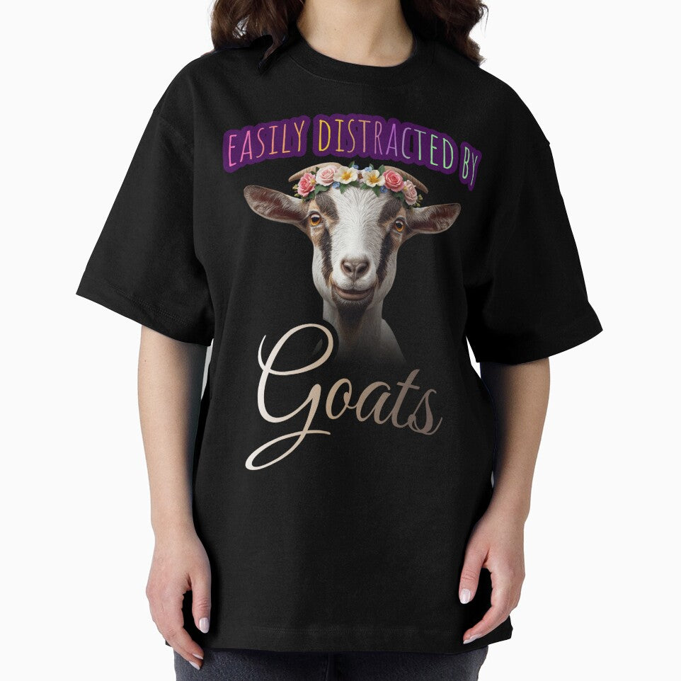 Easily Distracted By Goats – Cute Goat With Flower Crown Funny Animal T-Shirt by TwistedVibeStudio