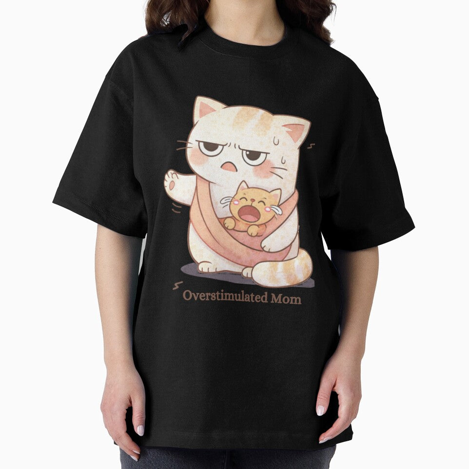 Overstimulated Mom Cat | Cute Kawaii Aesthetic | Relatable Motherhood Stress Design by The Mood Index