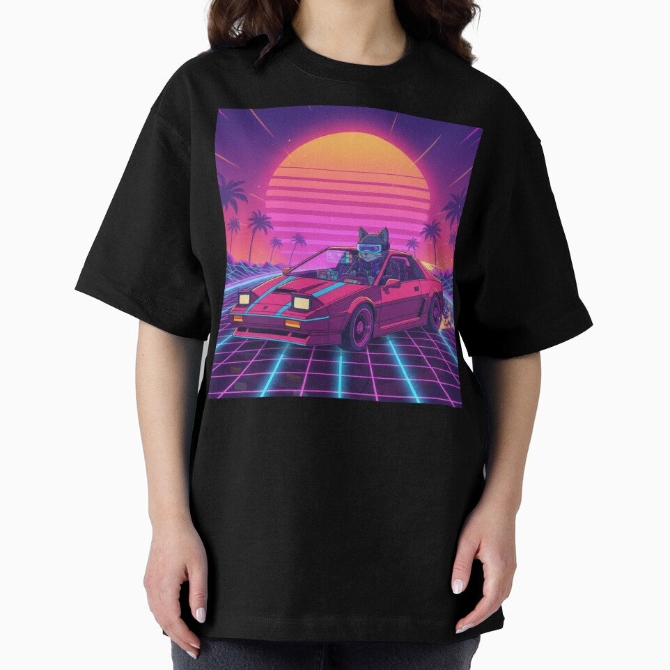 Synthwave Cat Cruiser at Neon Sunset by SoftgroveStudio