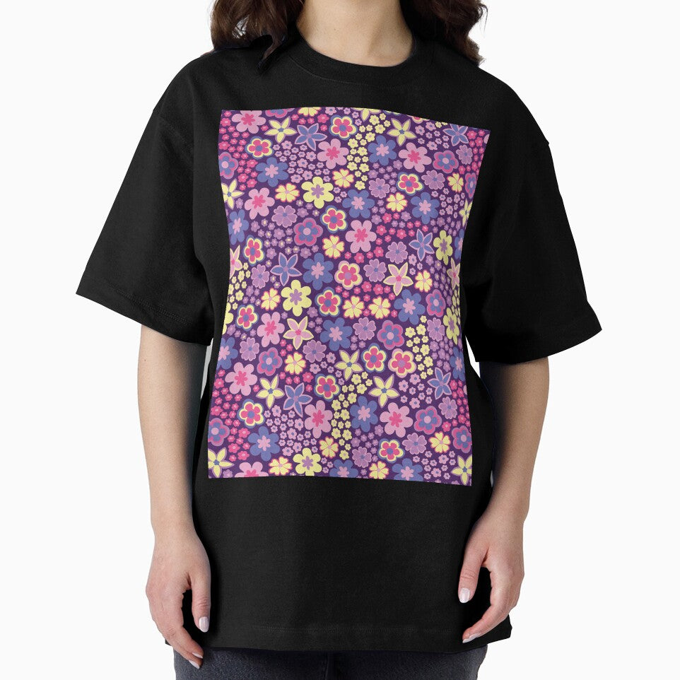 Purple 60s retro flower power, retro purpl, pink, pastel yellow, 60s groovy pattern, hippie flowers by blomastudios