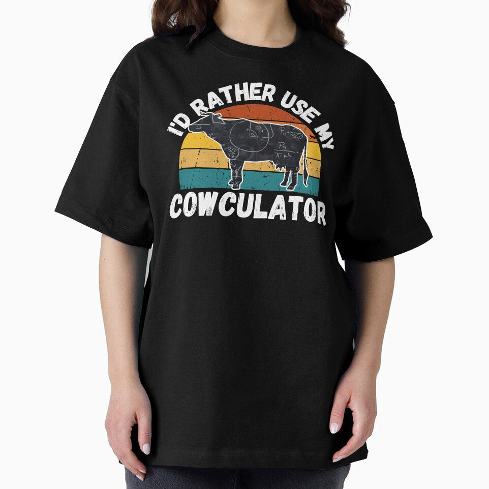 Black Math Cow with Vintage sunset "Cow-Culator" jokes Funny colorful cow puns Calculator by FarmsteadAcers