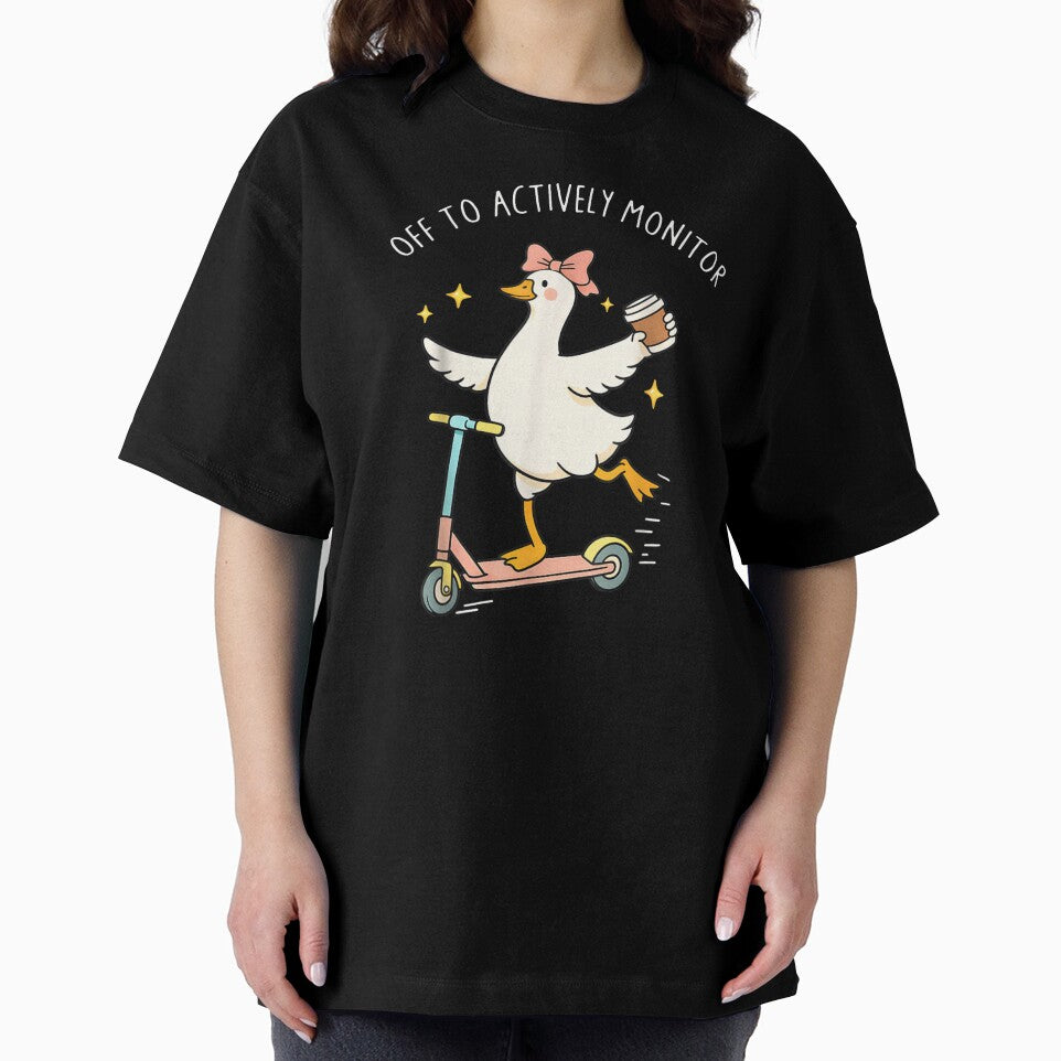 Funny Goose On Scooter Off To Actively Monitor Coffee Lover Duck Graphic by WilliaMaler