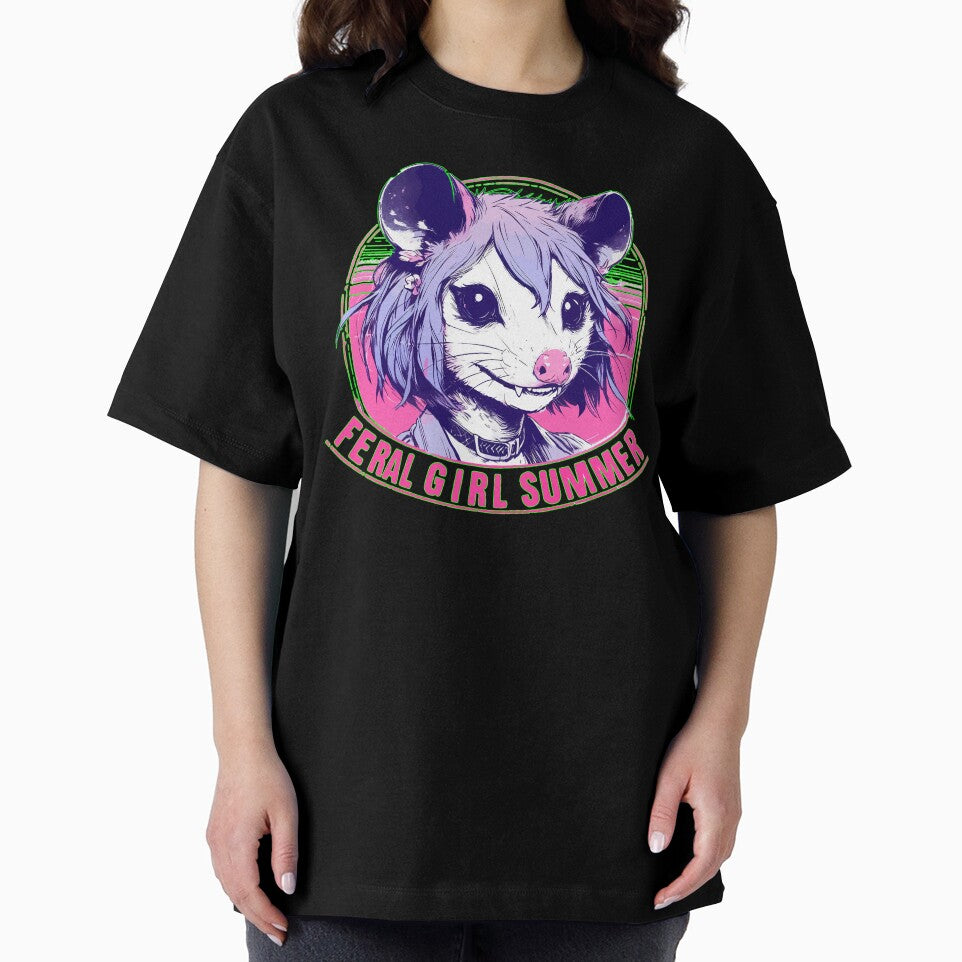 Feral Girl Summer Opossum Vaporwave by TomFrontierArt