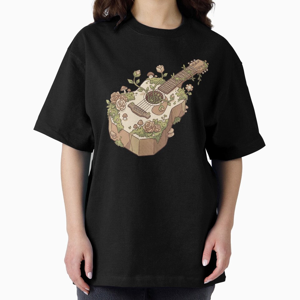 Overgrown Flowers Guitar Acoustic Instrument with Moss and Cute Mushrooms by Magnificent Lizard