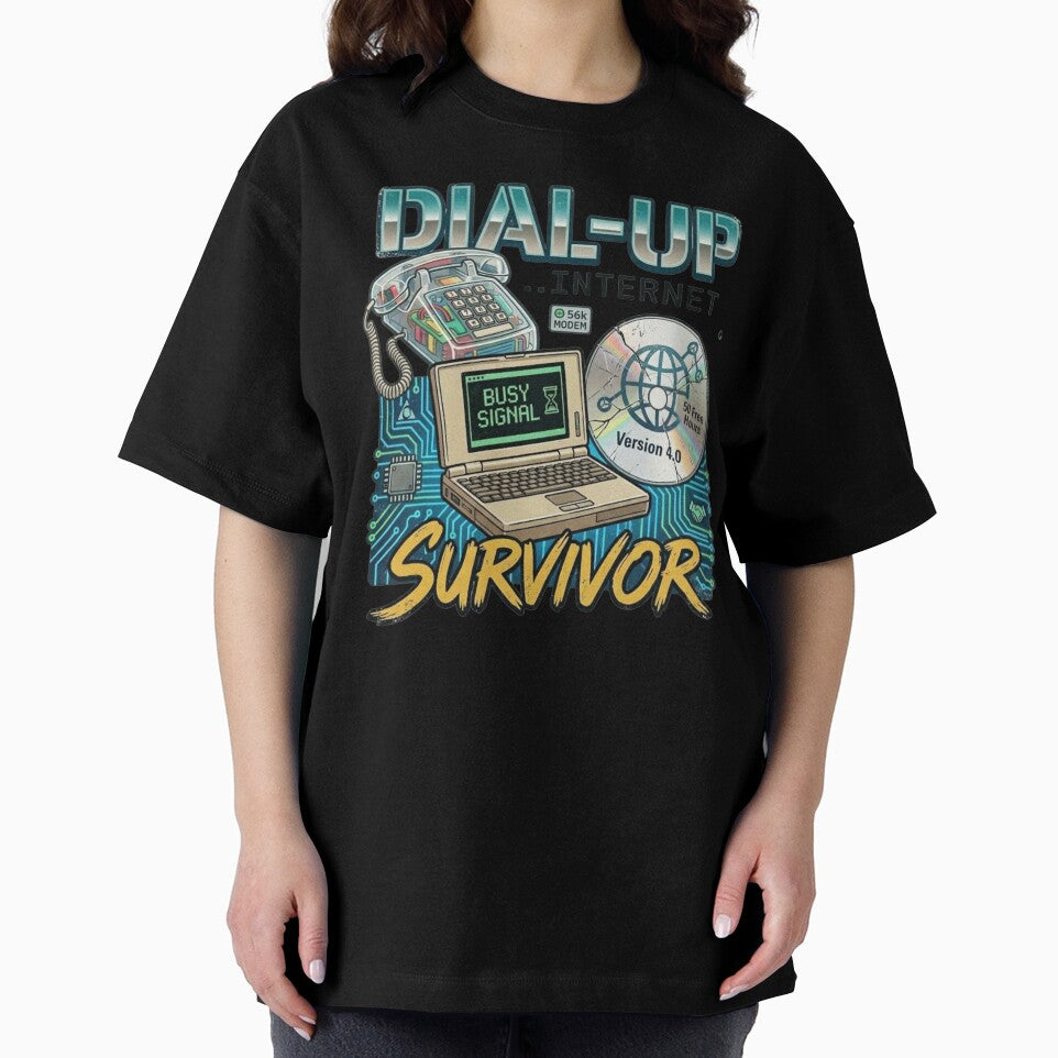 Dial Up Internet Survivor Funny Retro 90s Modem Vintage Tech Geek T Shirt by GeekStop