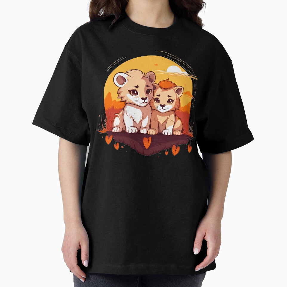 Adorable kawaii lion cubs in love illustration by NBSStore