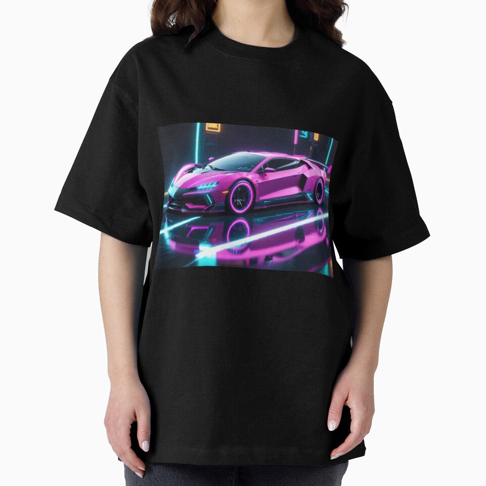 Neon Retro Car – Outrun Synthwave 80s Vaporwave Art by Visualynx