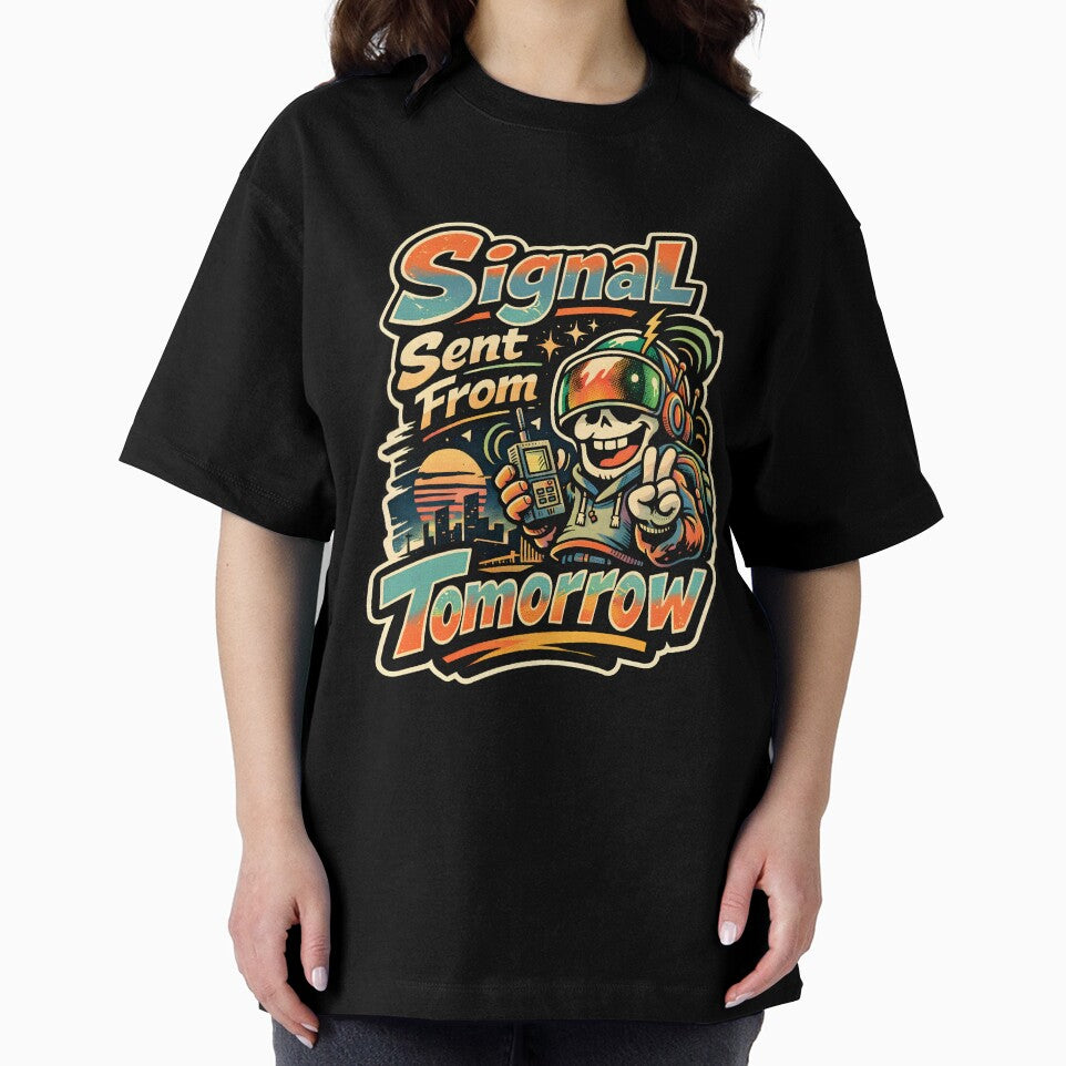 Signal Sent From Tomorrow Funny Tech Humor Retro Aesthetic - Vintage 90s Cyberpunk Gamer Art - Motivational Sci-Fi Professional Graphic - Summer City Sunset Glitch Core Design for Geeks & Devs by Vivaan Studio