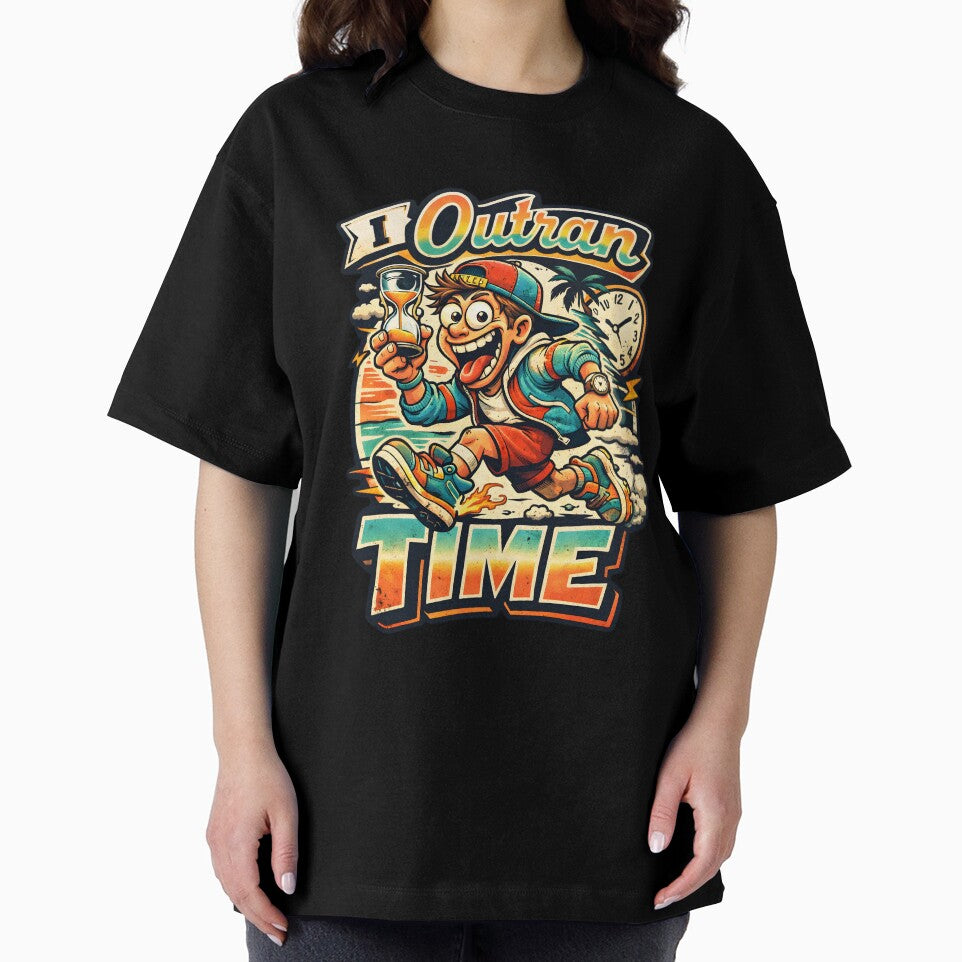I Outran Time Funny Retro Pop Aesthetic - Motivational Time Management Satire Art - Vintage 90s Nostalgia Graphic - Summer Beach Sunset Glitch Core Design for Dark Humor & Tech Enthusiasts by Vivaan Studio