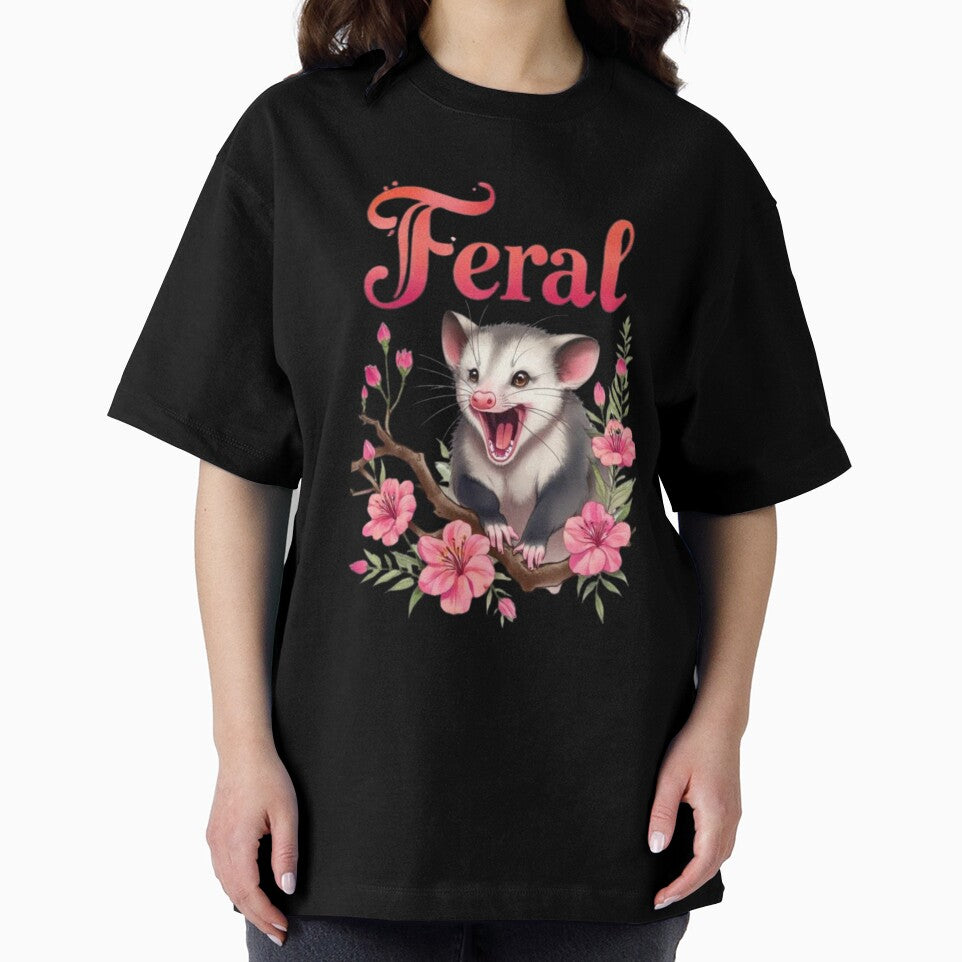 Feral | Cute Screaming Opossum with Pink Flowers | Feral Girl Vibes by NovaVibe828