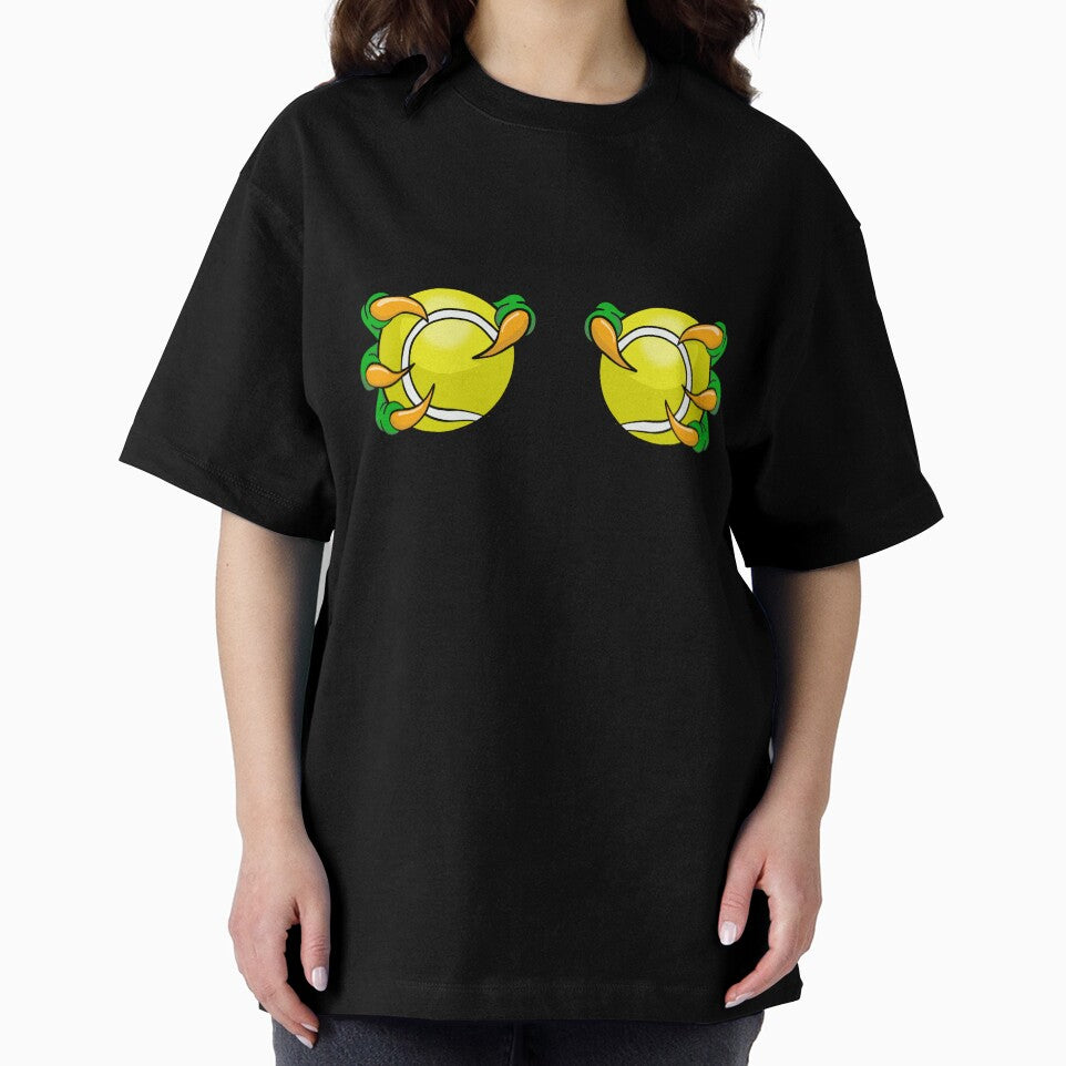 Two padel tennis balls on chest held by dino hands by Cedinho