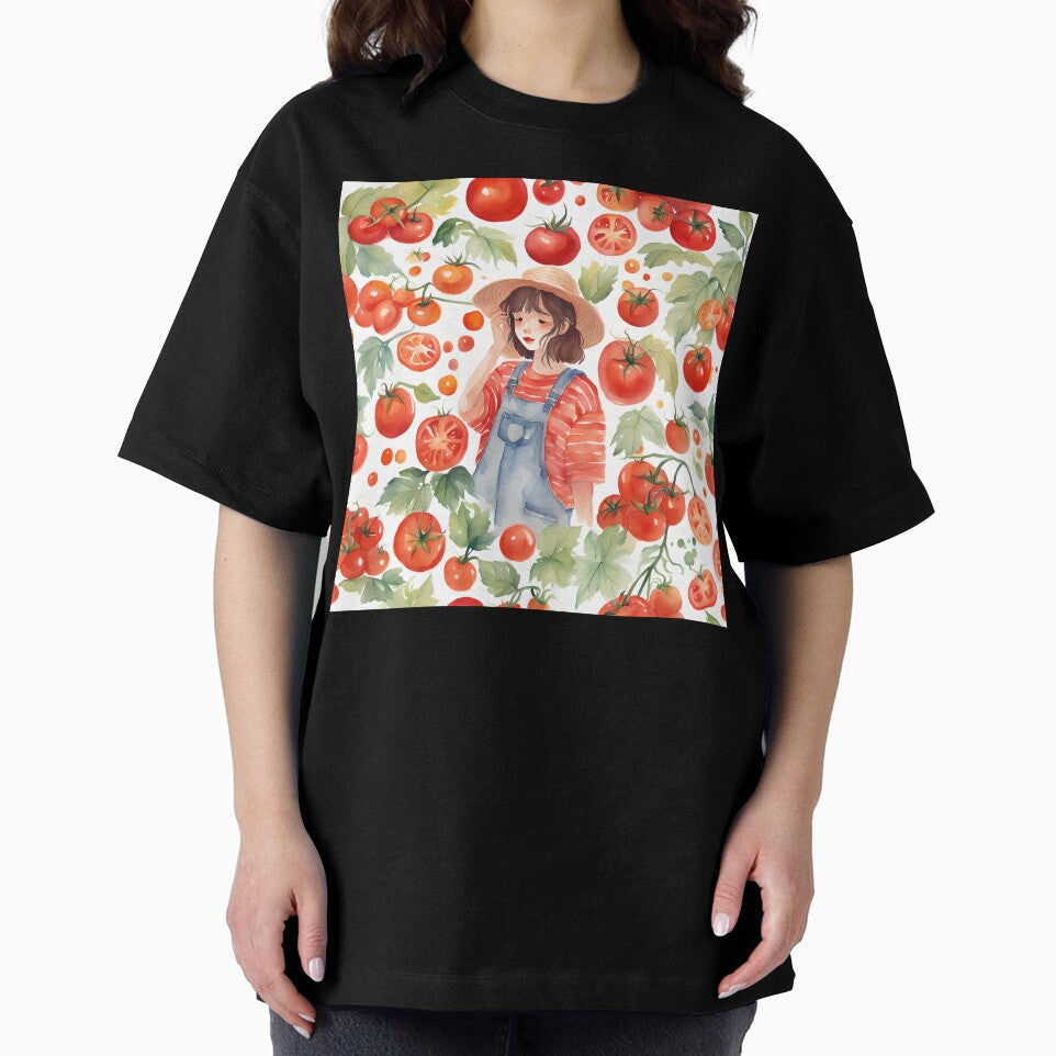 Sweet Summer Tomato Girl Gardener Watercolor by Shelley Loewnau-Jones Studio