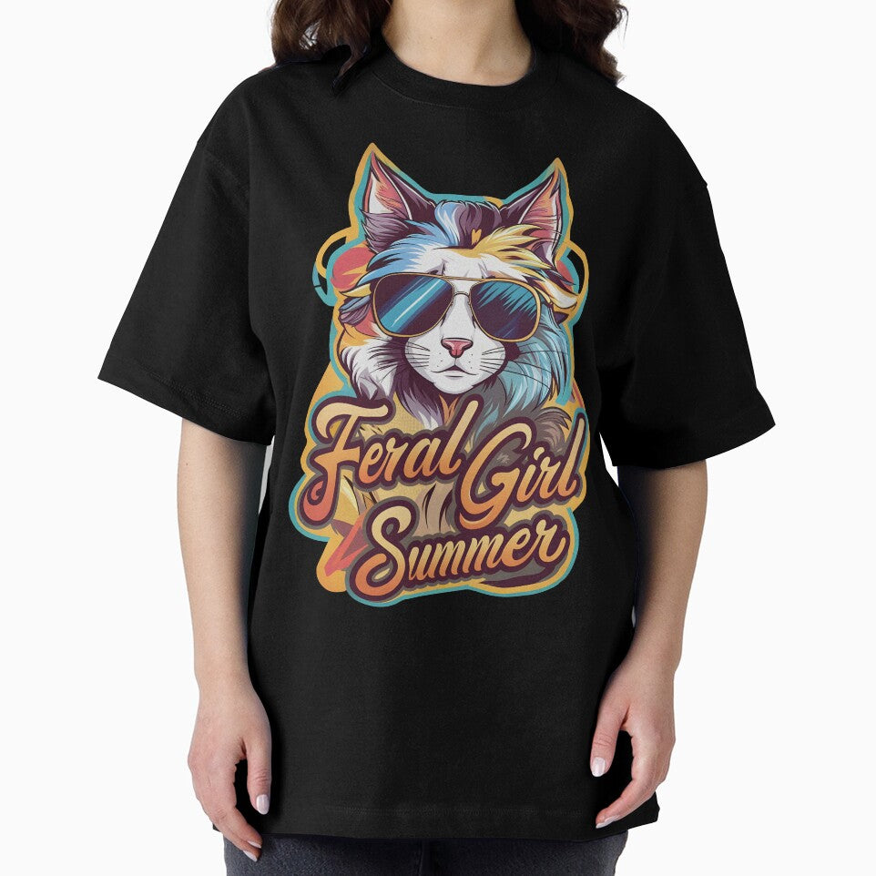 Feral Girl Summer T-Shirt - Cool Cat with Sunglasses Graphic Tee by legendaryskins