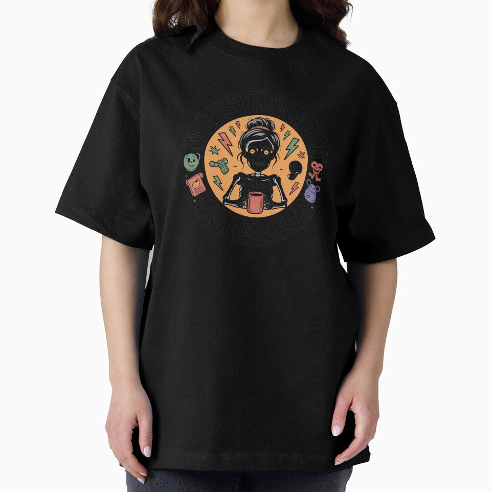 Overstimulated Moms Club Skeleton – Spooky Funny Mom Badge Logo by RDRdesign