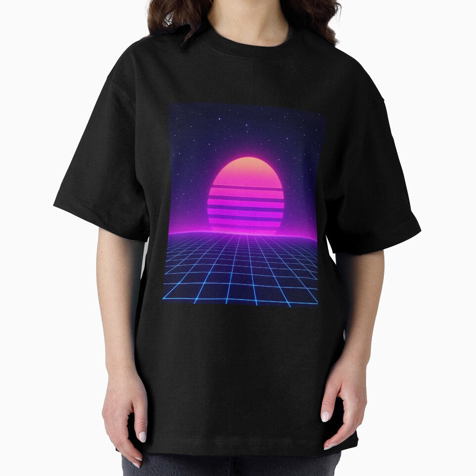 Neon Synthwave Horizon – Retro 80s Vaporwave Sunset Grid Landscape by Glownfun