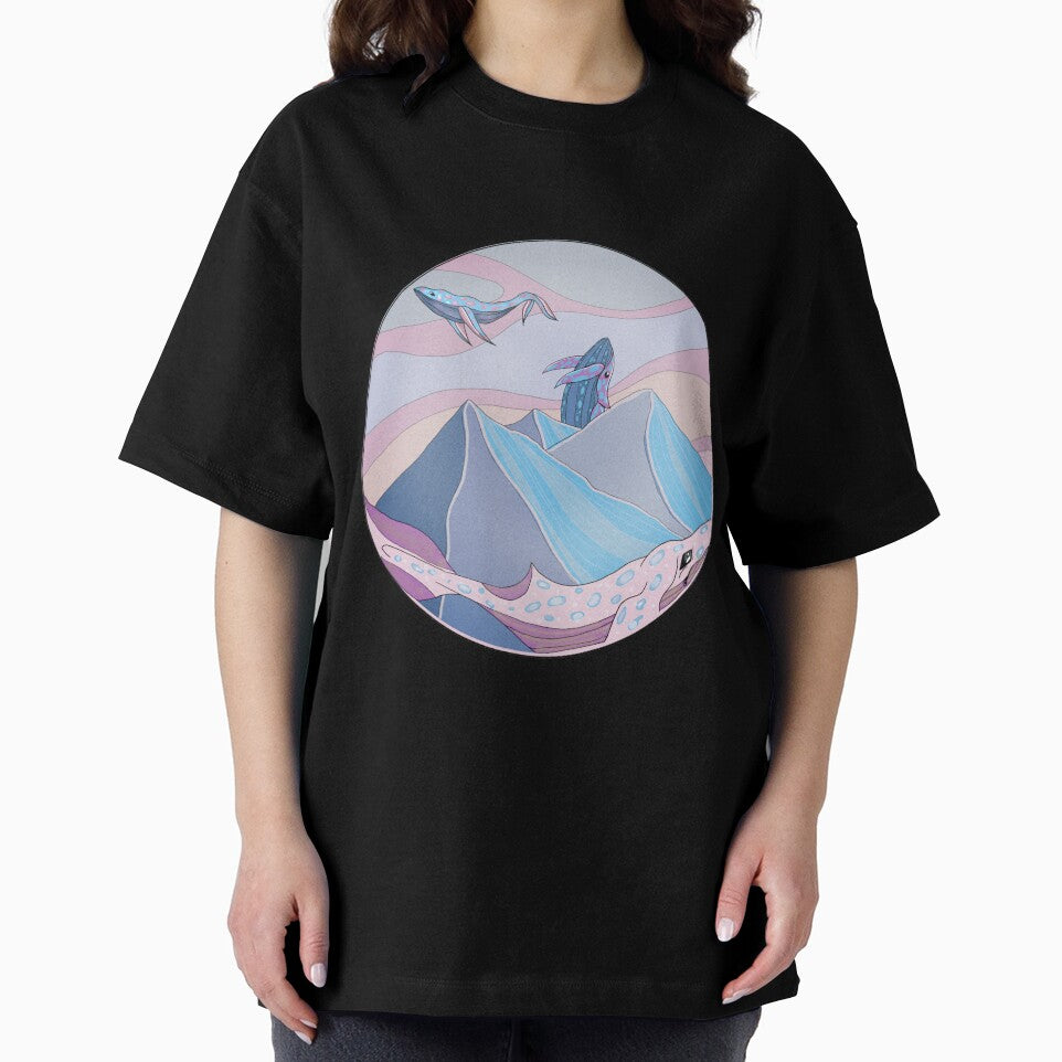 Colorful dreamcore whales above the mountains by Mindelens