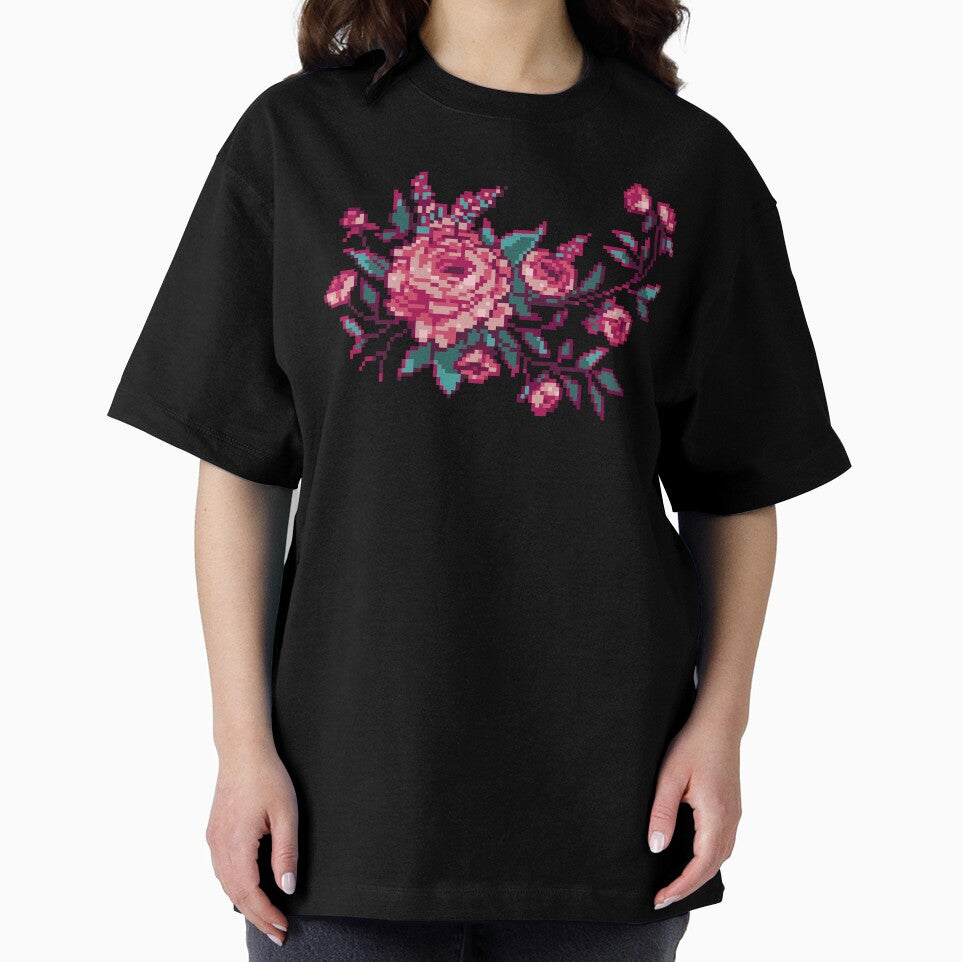 Pixel Floral Arrangement in Maroon by theCatghost
