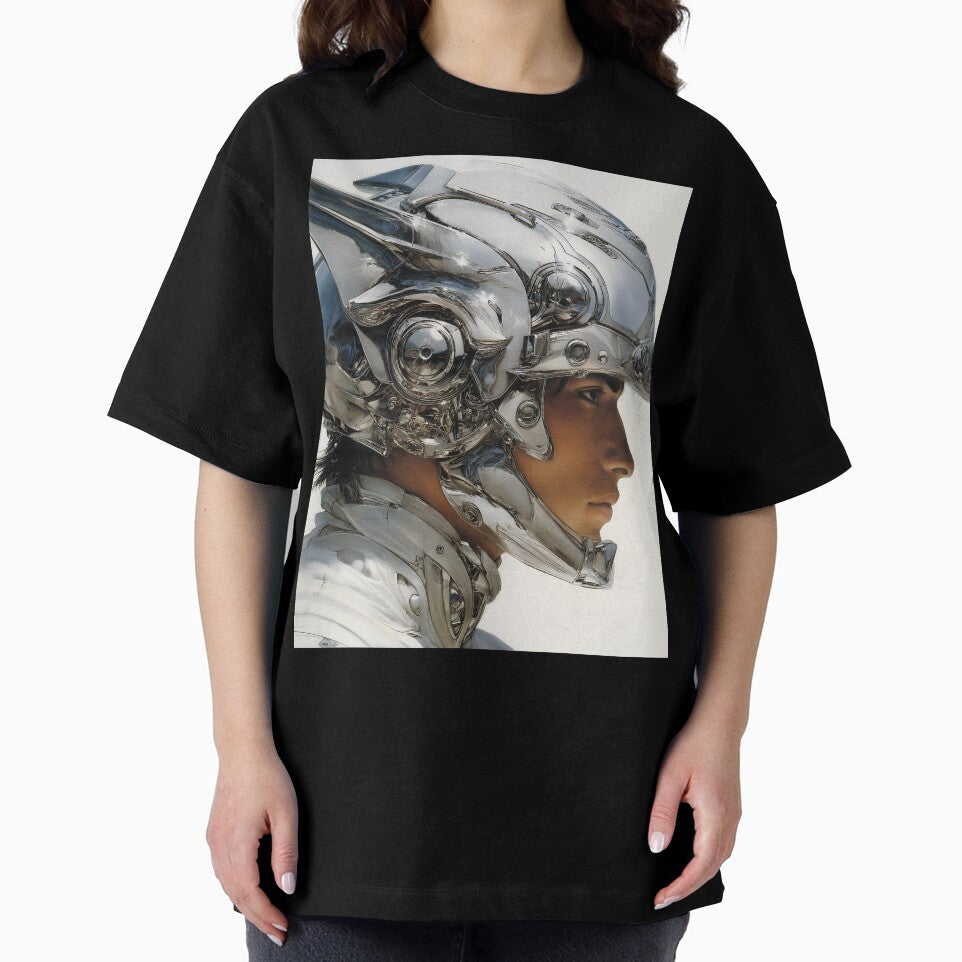 Futuristic Warrior Profile | Chrome Cyber Armor Sci-Fi Art Print by Velvetcosmonova