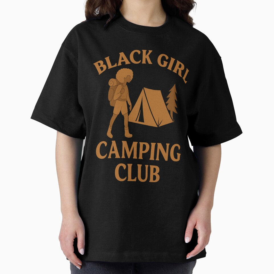 Black Girl Camping Club Nature Hiker T-shirt for Outdoor Lovers by VisualMeditationCreation